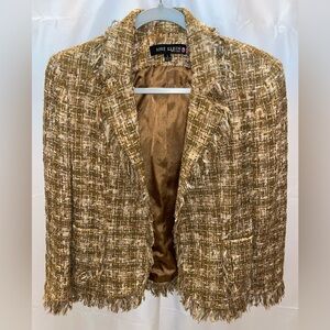 Anne Klein Women's Tan Tweed Blazer Fringe Details